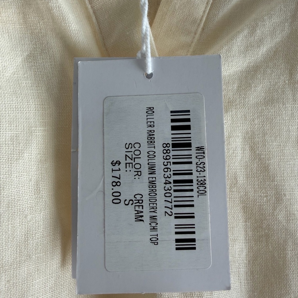 Roller Rabbit NWT Column Embroidery Michi Cream V Neck Top‎ Women's Size S - Picture 8 of 14